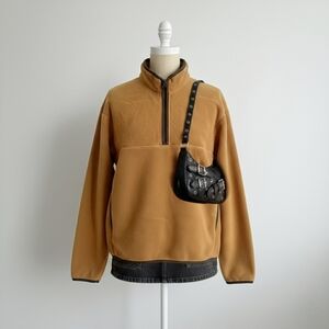 Uniqlo Men's Quarter Zip Yellow Sweater With Grey Trim And Pockets